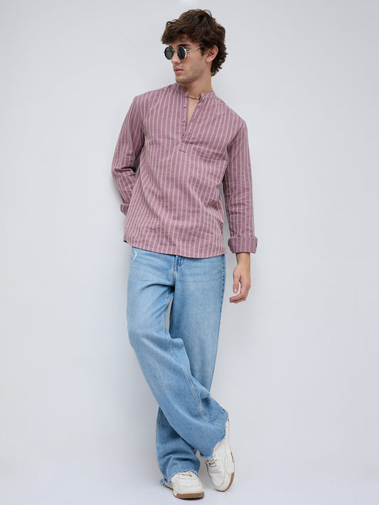 Luxe Raspberry Glace Motif Contrast Seersucker Embroidered Kurta