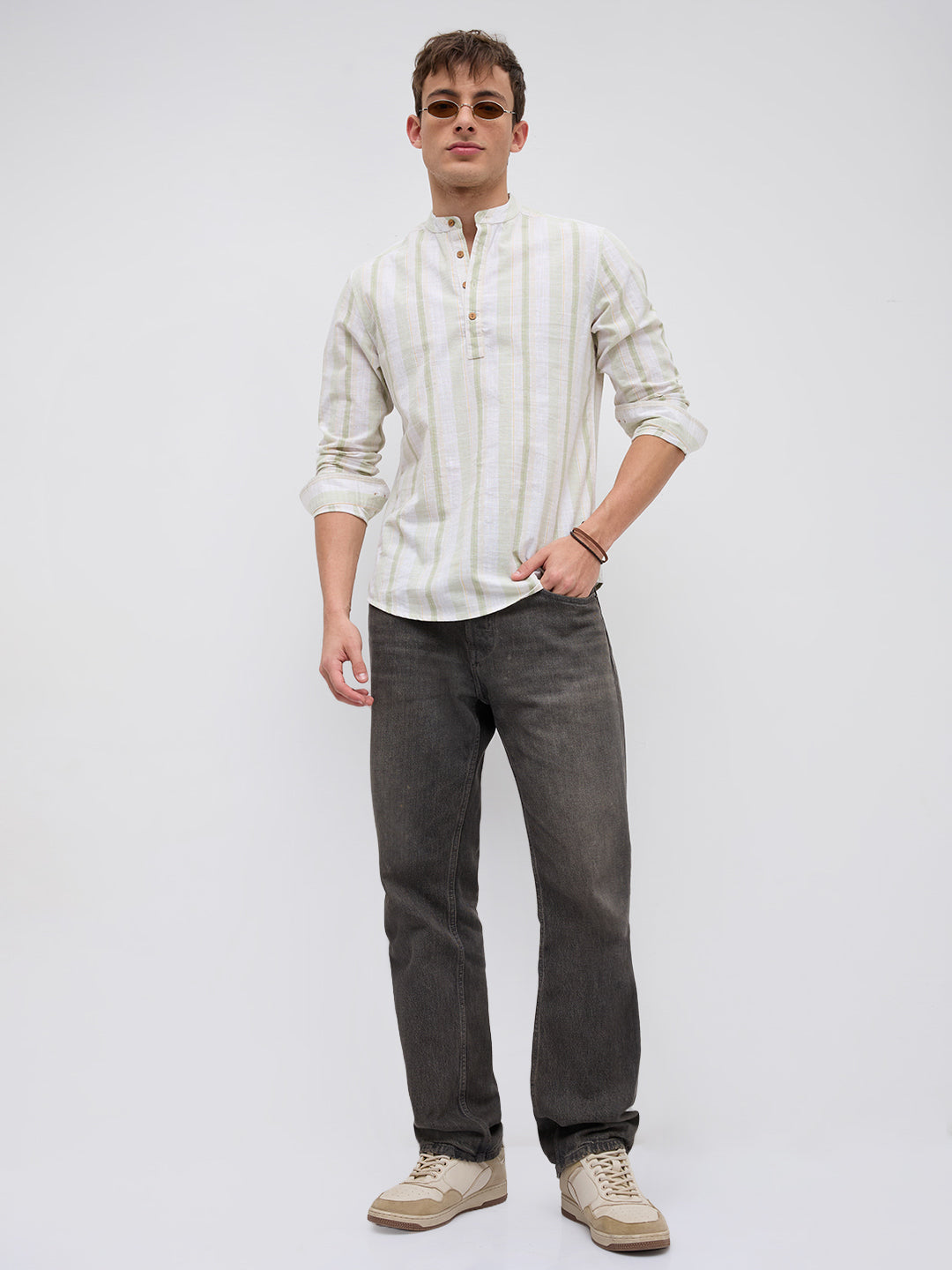 Greenline & White Vertical Stripe Kurta