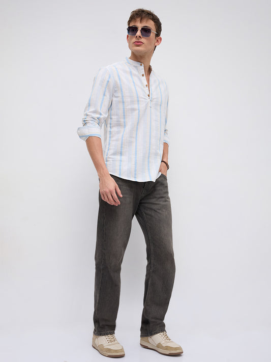 Blue Haze & Grey Vertical Stripe Kurta