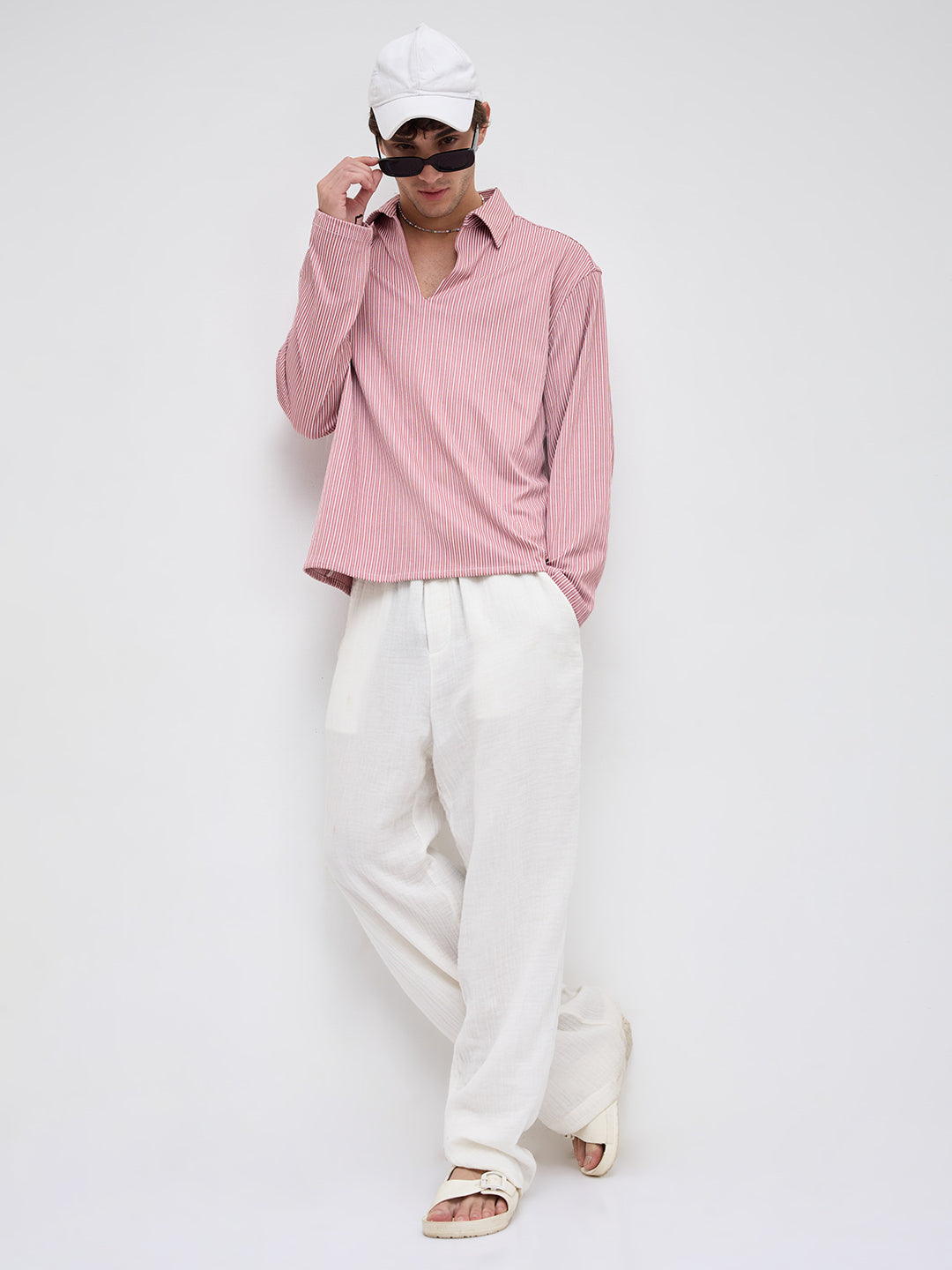 Signature Turkish Rose Rib Striped Oversized Polo Shirt