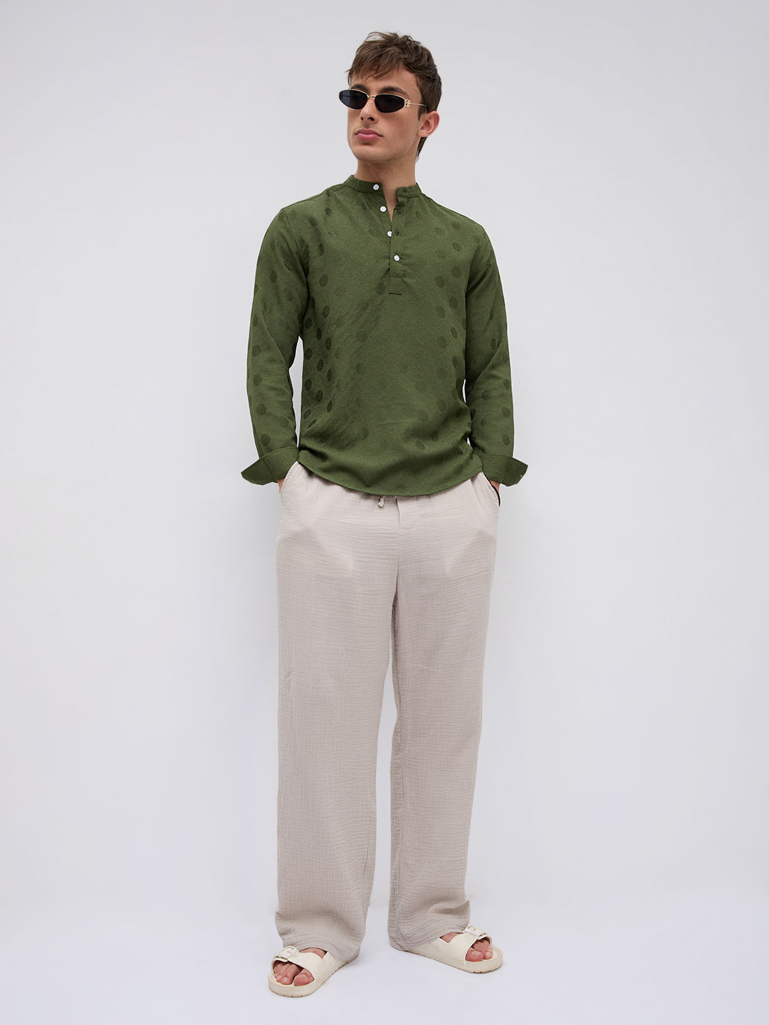 Forest Green Floral Embossed Kurta