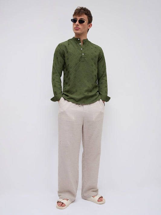 Forest Green Floral Embossed Kurta