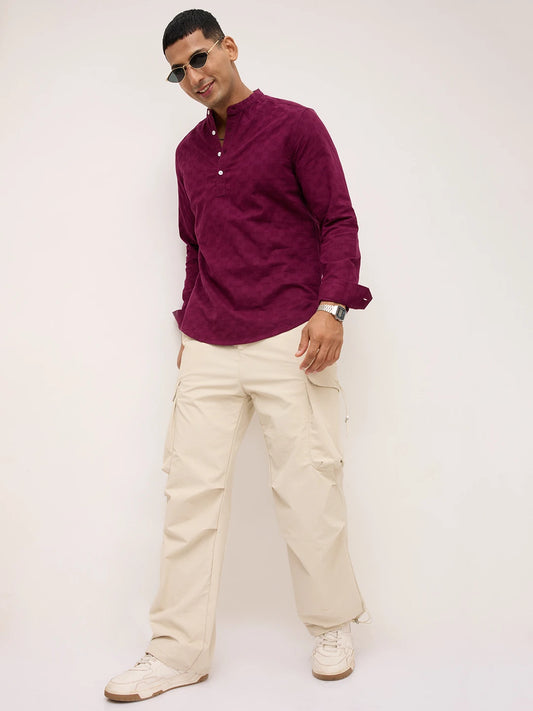 Maroon Sheer Box Weave Kurta