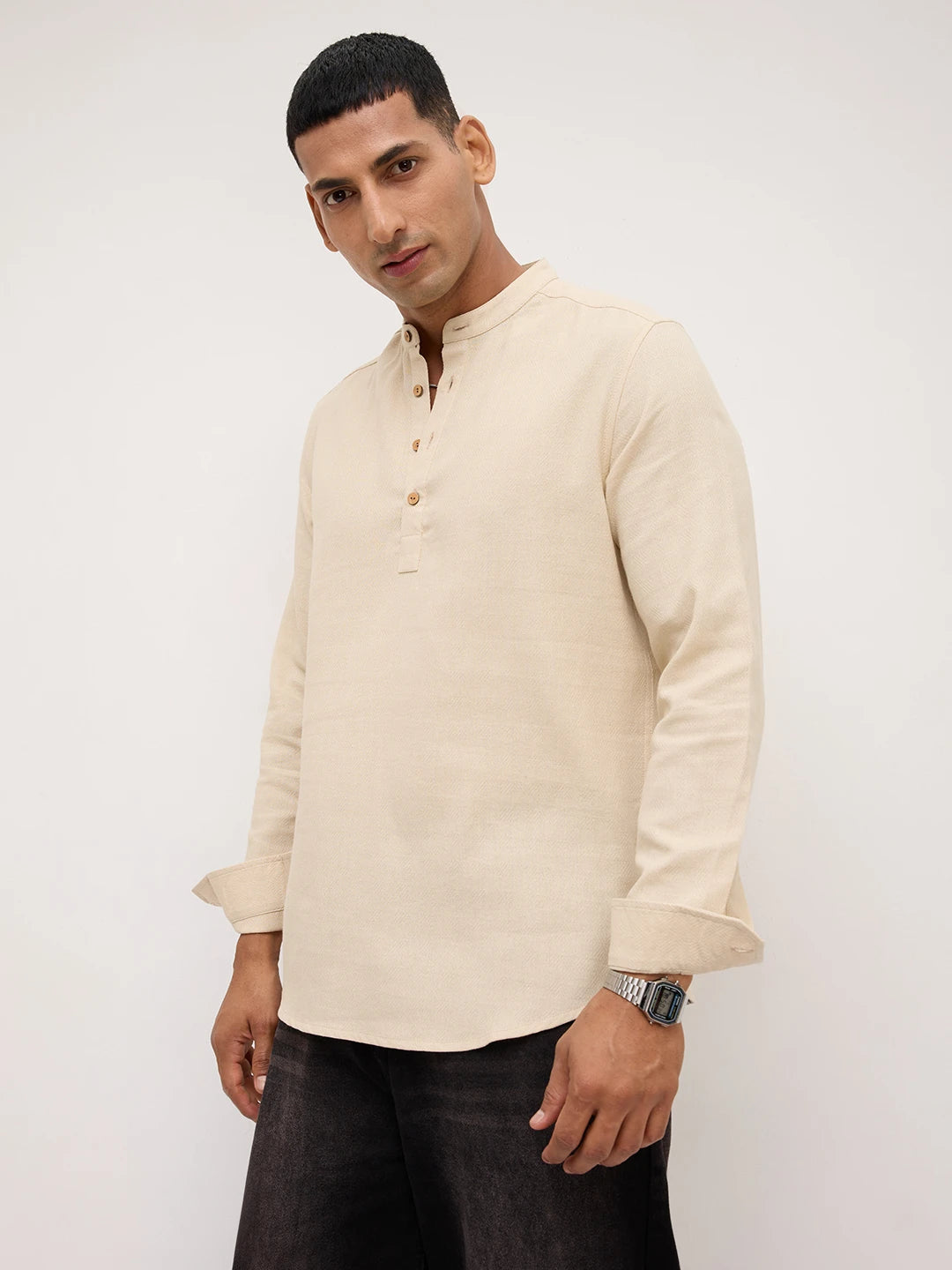 Bisque Beige Fine Diamond Weave Kurta