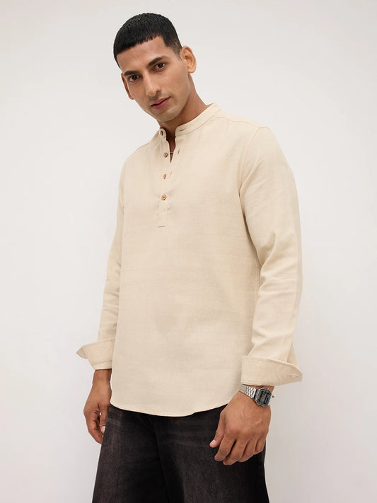 Bisque Beige Fine Diamond Weave Kurta