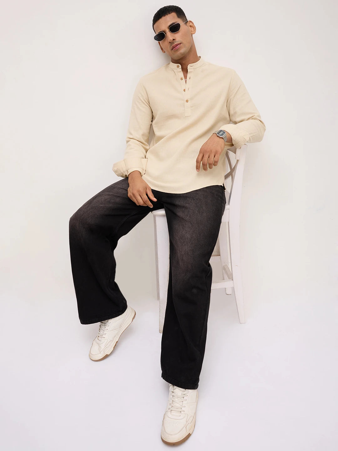 Bisque Beige Fine Diamond Weave Kurta
