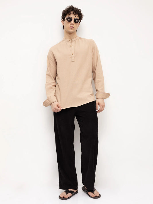 Beige Fine Geometrical Weave Textured Kurta