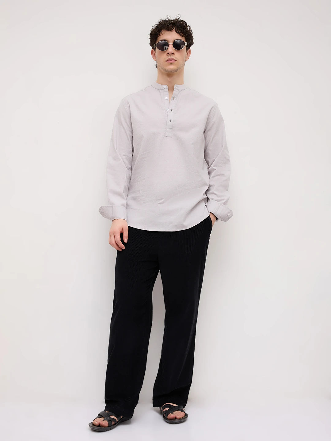 Grey Micro Basket Weave Kurta
