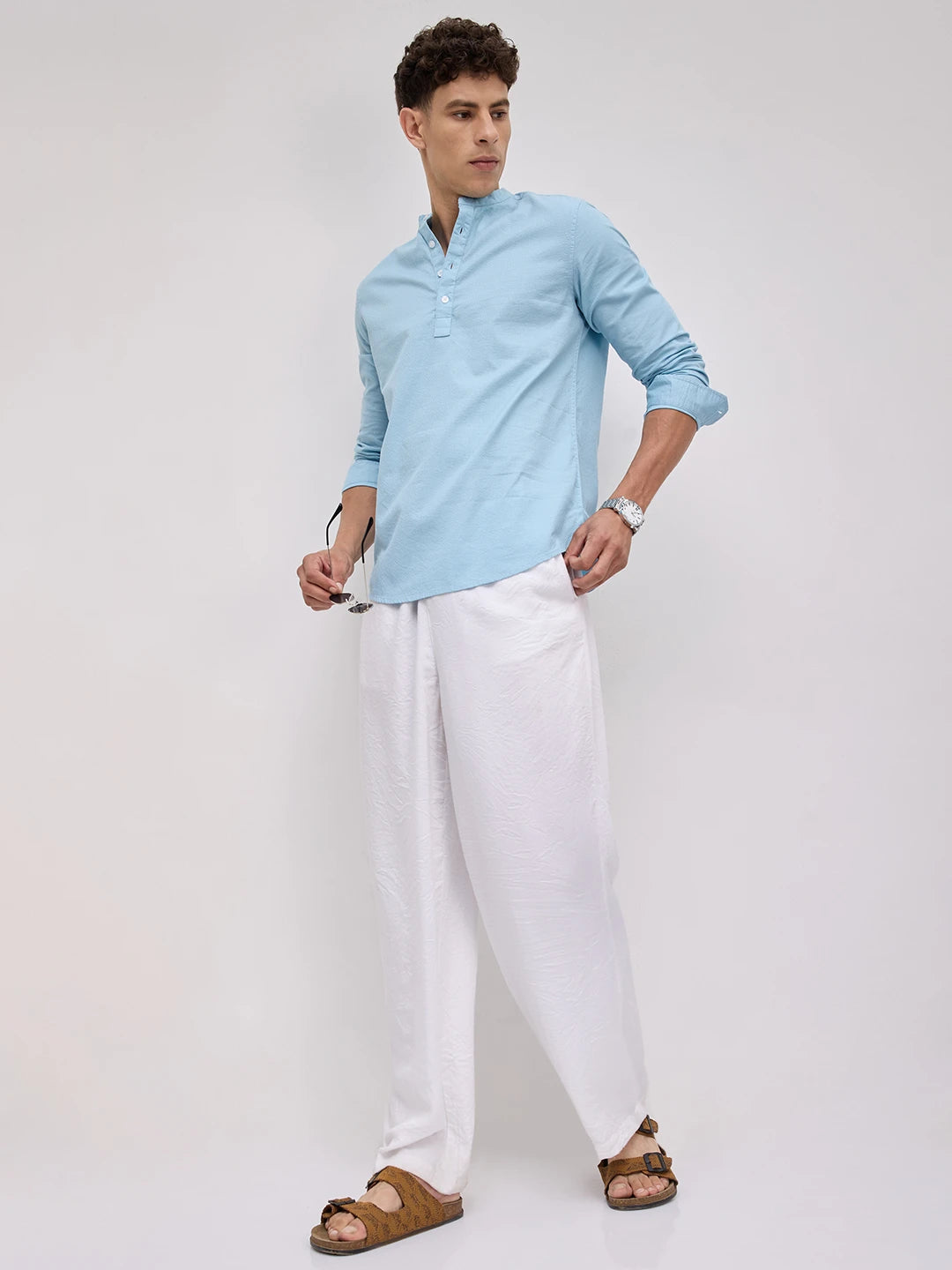 Sky Blue Basket Weave Kurta