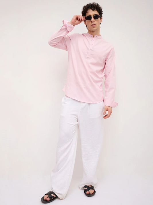 Soft Pink Micro Basket Weave Kurta