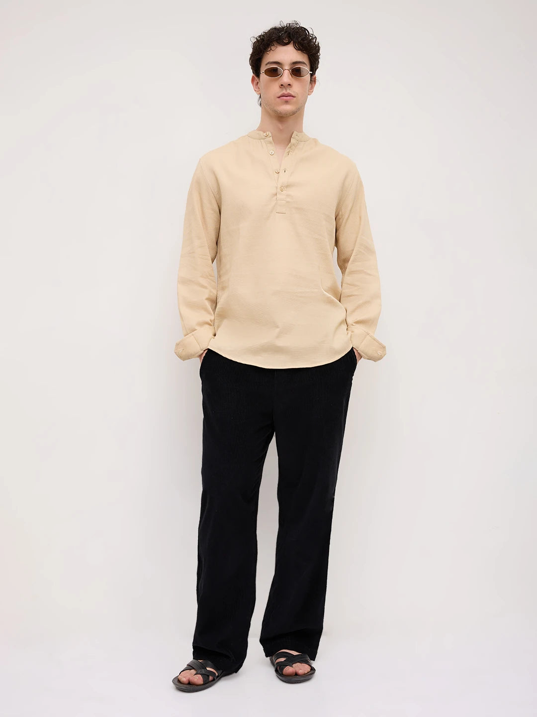 Sand Beige Micro Weave Kurta