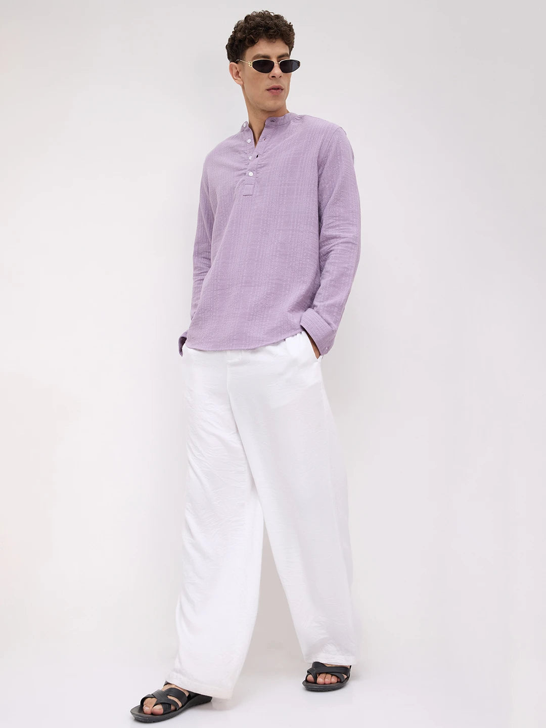 Soft Lavender Double Cloth Gauze Textured Kurta
