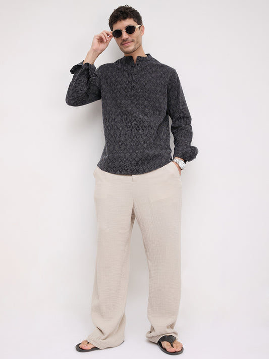 Distinguished Black Contrast Hexagon Textured Kurta