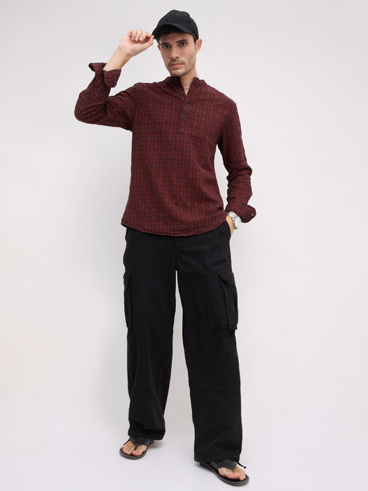 Rich Architectural Weave Red Jacquard Kurta