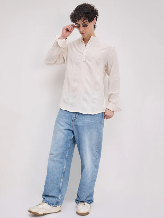 Luxe Ivory Quilted Grid Textured Kurta