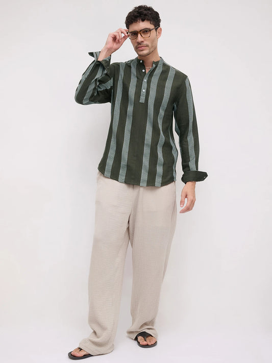 Evergreen Artisan Contrast Loom Striped Kurta