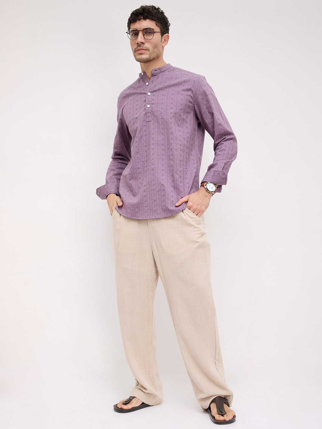 Royal Chinese Voilet Striped Loom Kurta