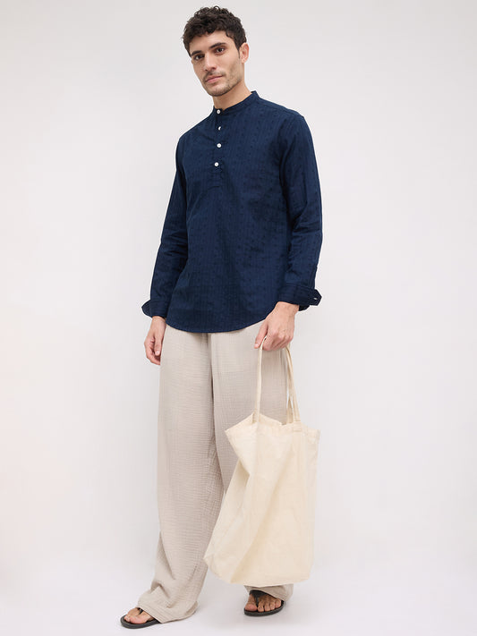 Artisan Navy Dobby Striped Kurta