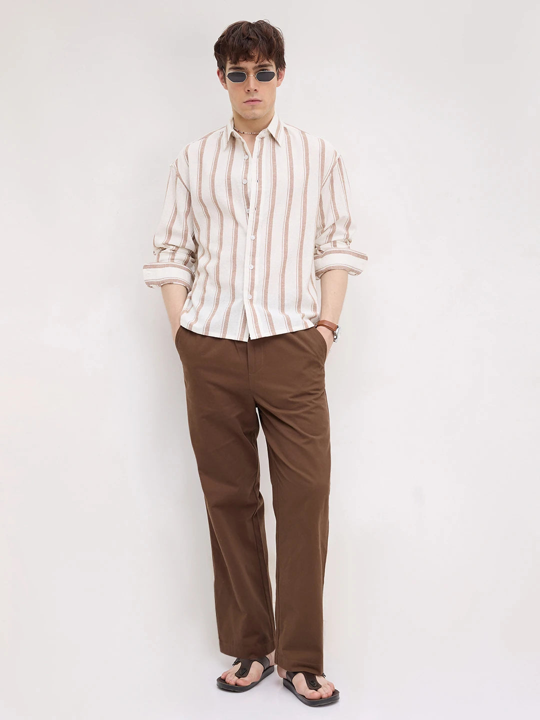 Luxe Chocolate Brown Cord Straight Fit Trousers