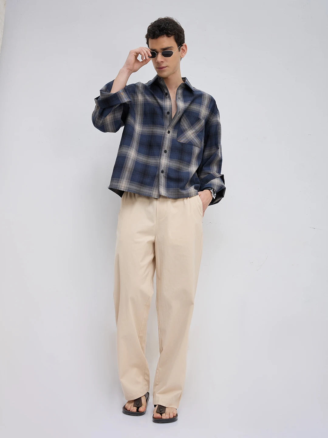 Solid Beige Cord Straight Fit Trousers