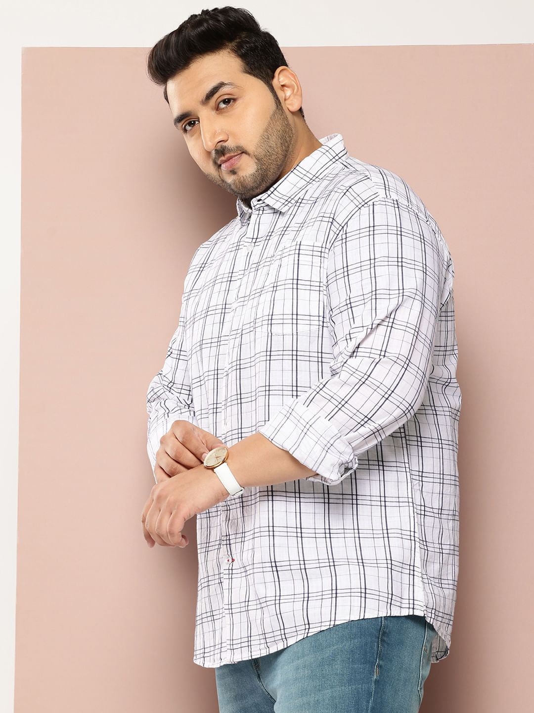 White Graph Checked Shirt