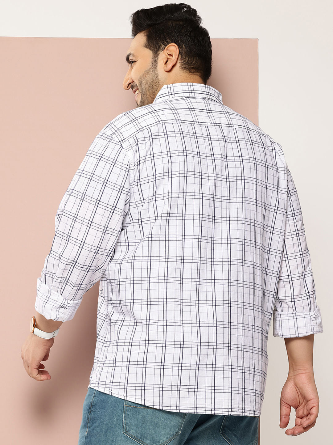 White Graph Checked Shirt