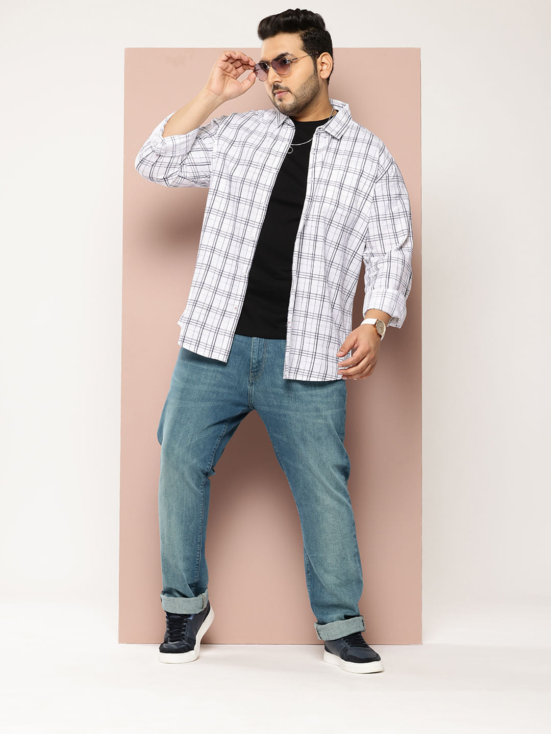White Graph Checked Shirt