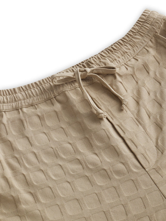 Light Khaki Square Emboss Straight-Fit Trousers