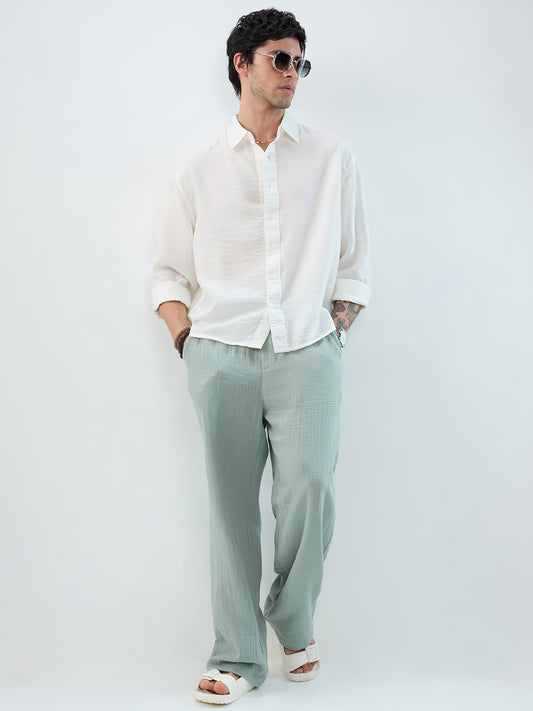 Seafoam Green Double Cloth Straight-Fit Trousers