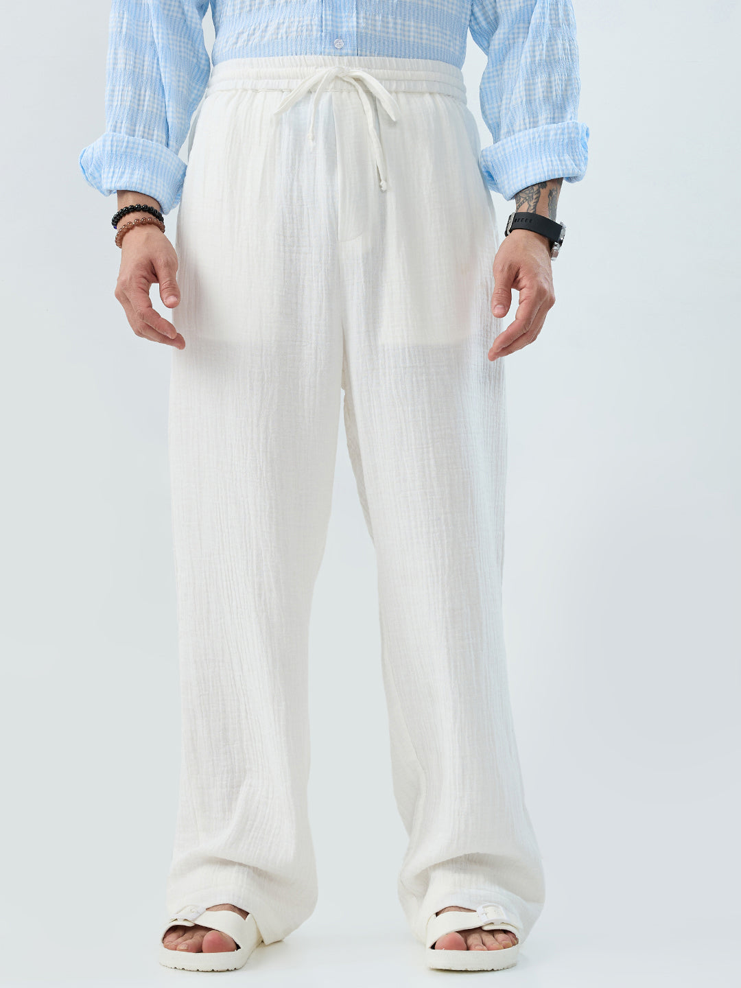 Snow White Breezy Double Cloth Straight-Fit Trousers