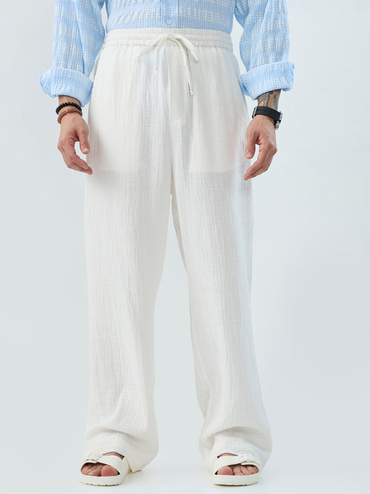 Snow White Breezy Double Cloth Straight-Fit Trousers