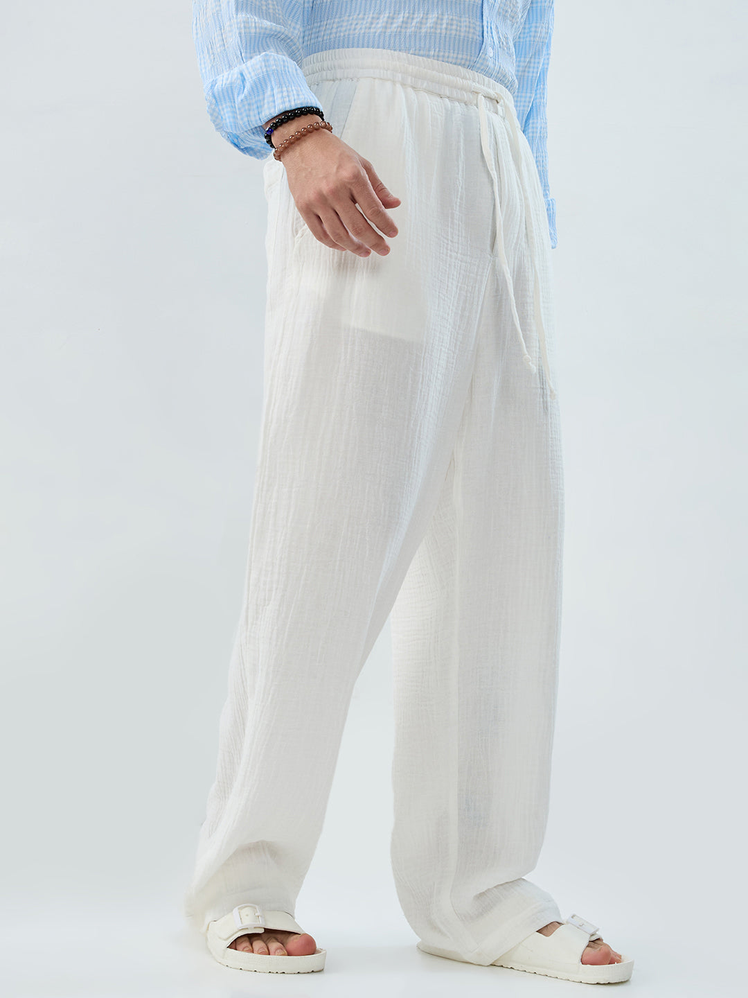 Snow White Breezy Double Cloth Straight-Fit Trousers