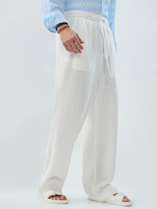 Snow White Breezy Double Cloth Straight-Fit Trousers