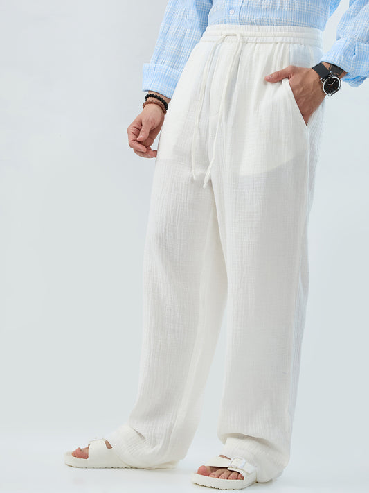 Snow White Breezy Double Cloth Straight-Fit Trousers