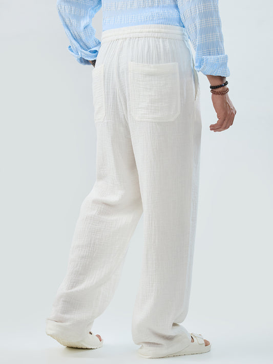 Snow White Breezy Double Cloth Straight-Fit Trousers