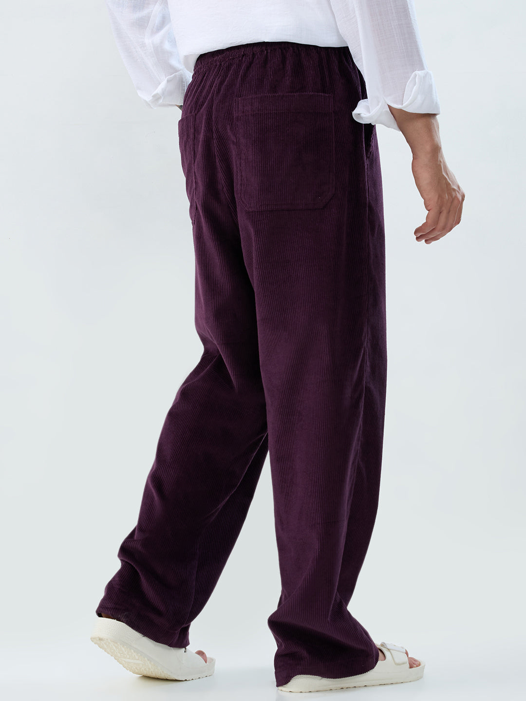 Plush Wine Corduroy Straight-Fit Trousers