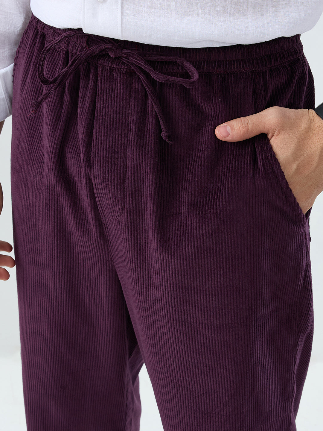 Plush Wine Corduroy Straight-Fit Trousers