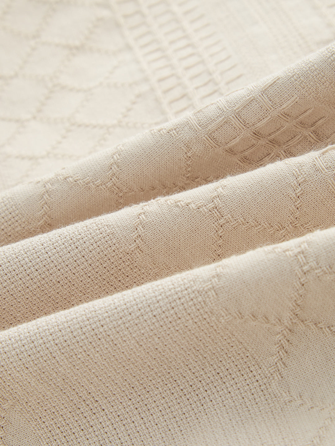 Sand Beige Waffle Textured Straight-Fit Trousers