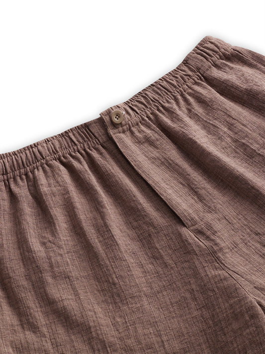 Caramel Brown Slub Textured Wide-Leg Trousers