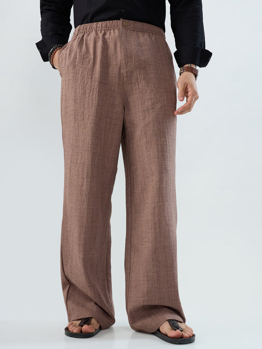 Caramel Brown Slub Textured Wide-Leg Trousers
