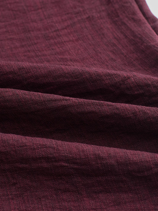 Maroon Slub Textured Wide-Leg Trousers