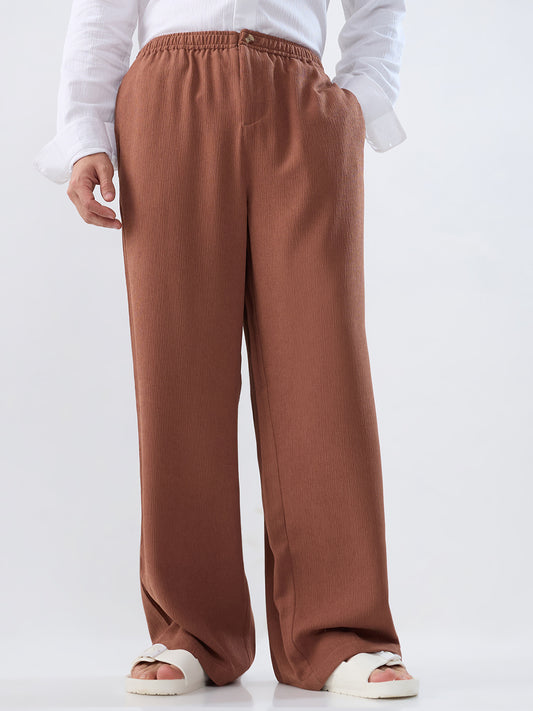 Saddle Brown Wide-Leg Crepe Comfort Trousers