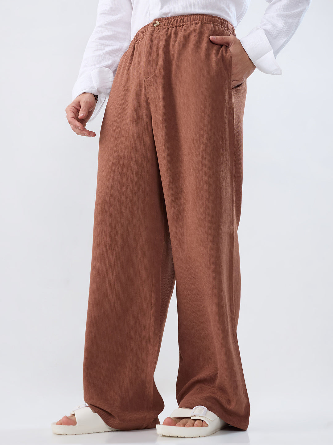 Saddle Brown Wide-Leg Crepe Comfort Trousers