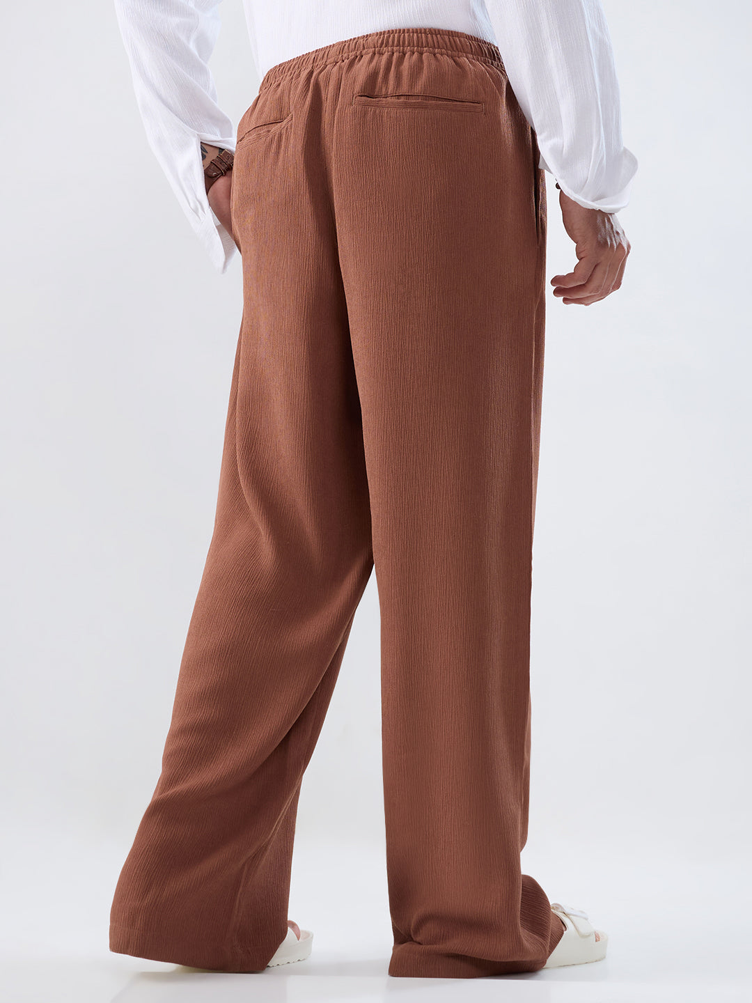 Saddle Brown Wide-Leg Crepe Comfort Trousers