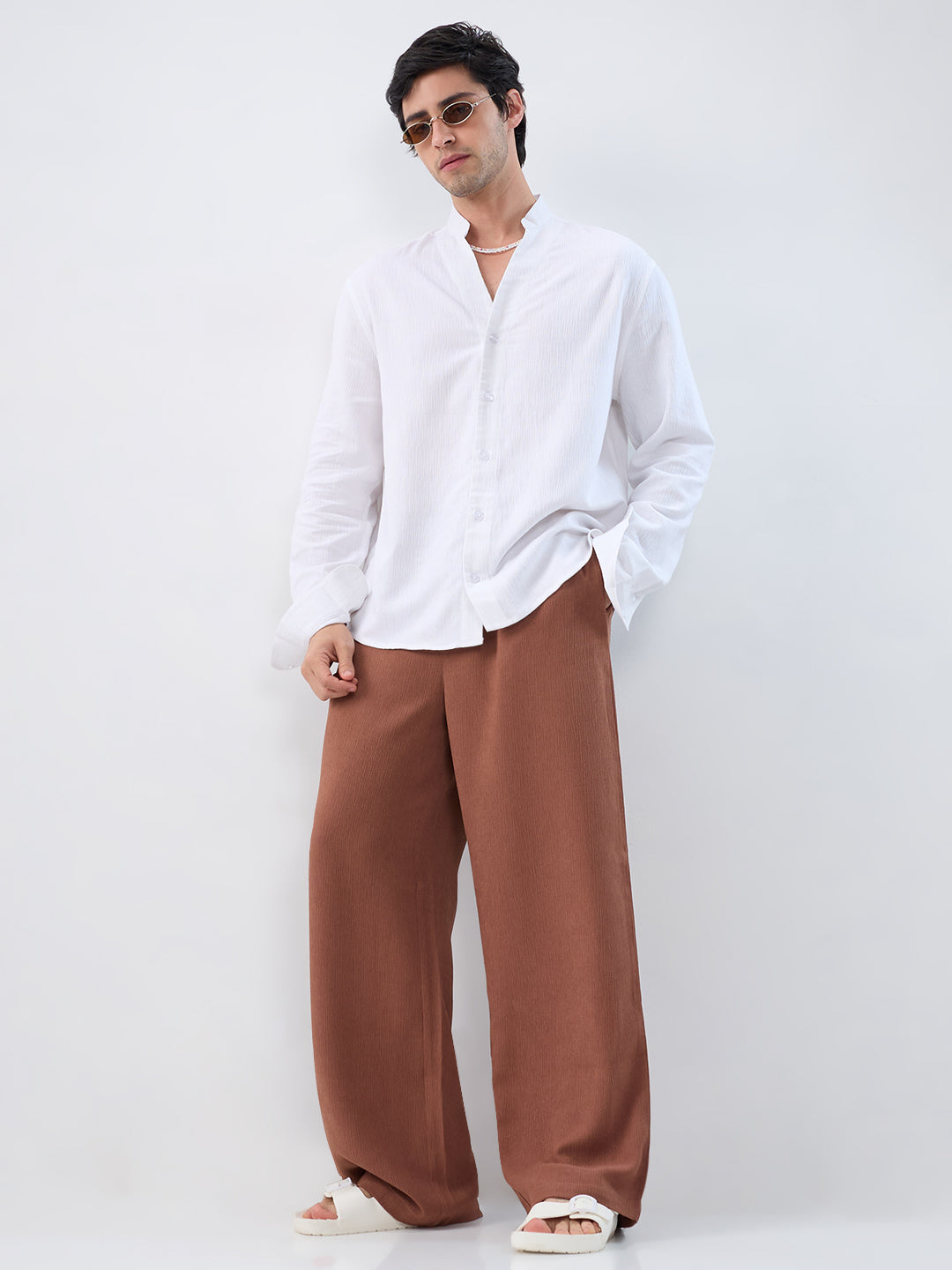 Saddle Brown Wide-Leg Crepe Comfort Trousers