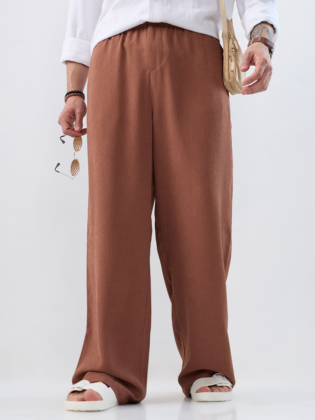 Saddle Brown Wide-Leg Crepe Comfort Trousers