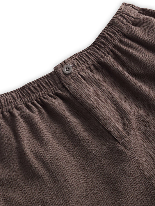 Bark Brown Soft Crepe Wide-Leg Trousers
