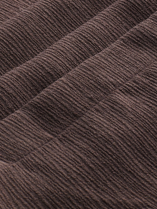 Bark Brown Soft Crepe Wide-Leg Trousers