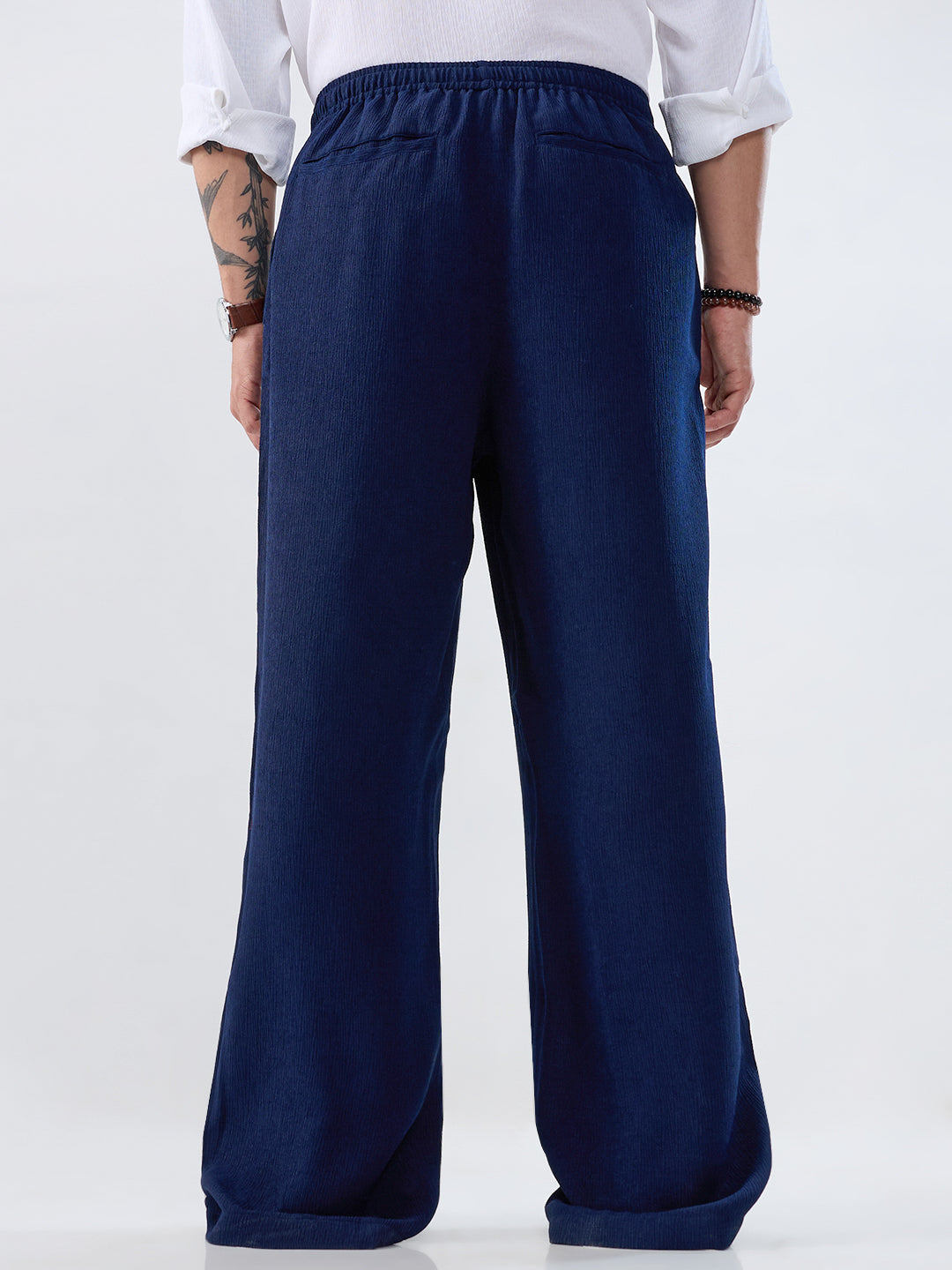 Navy Soft Crepe Wide-Leg Trousers