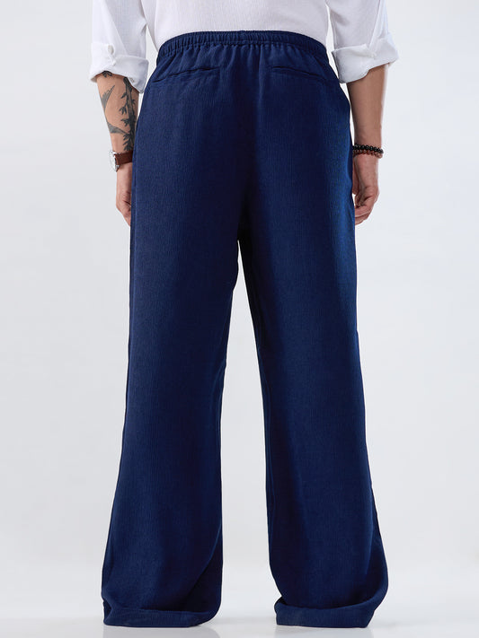 Navy Soft Crepe Wide-Leg Trousers
